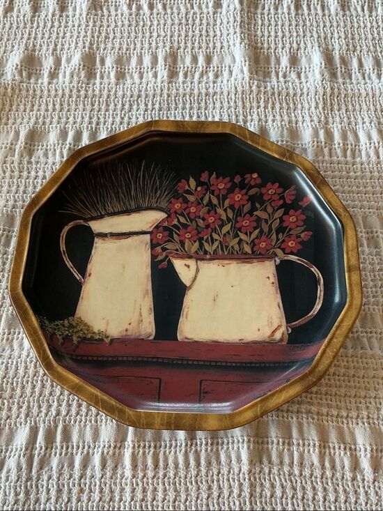 Wide-Eyed Designs Other - Black and Cream Floral Pitcher Decorative Wall Tray